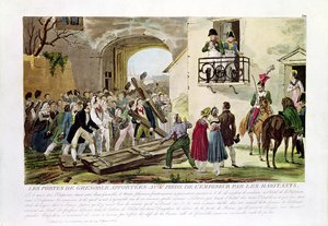 1815年3月6日、天皇の足元にグルノーブルの門を置く住民 作： French School